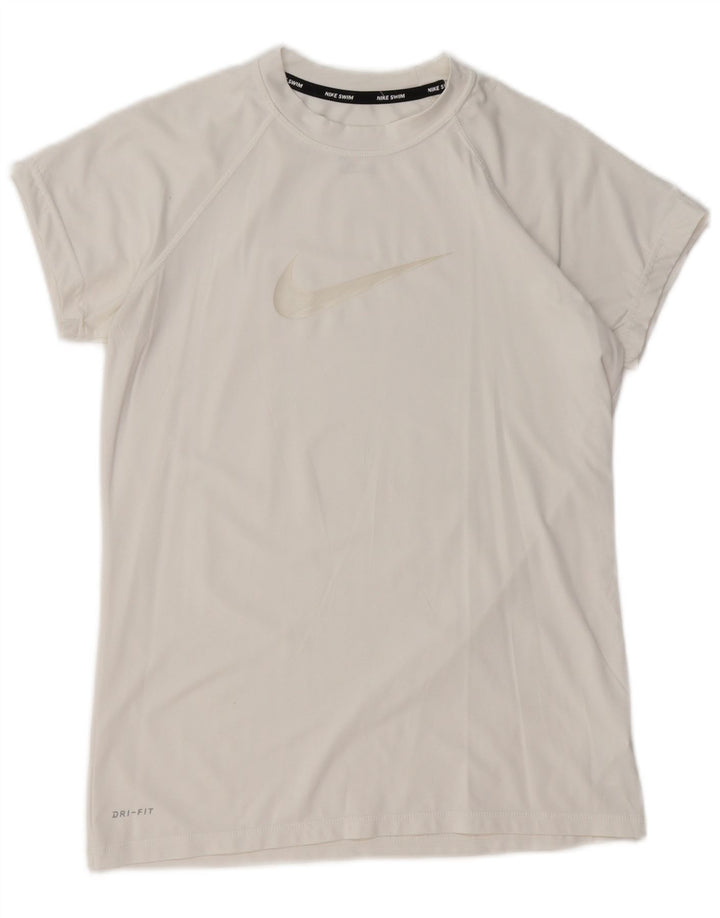Damska koszulka NIKE Dri Fit Graphic Top UK 12 Średni biały poliester
