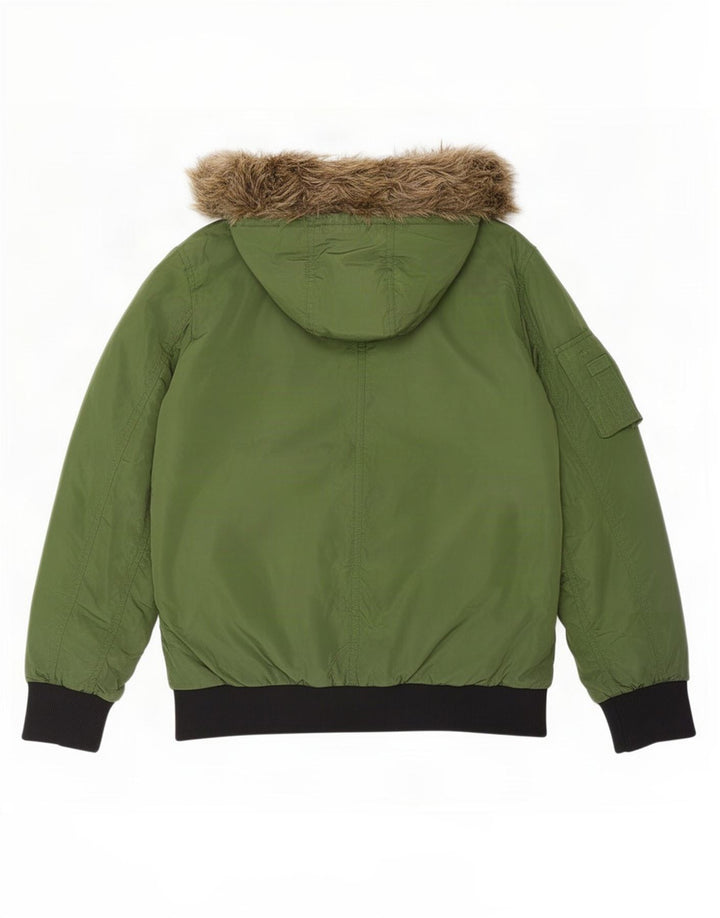 Męska wyściełana kurtka bomber z kapturem Jack & Jones UK 40, duża, zielona, poliestrowa