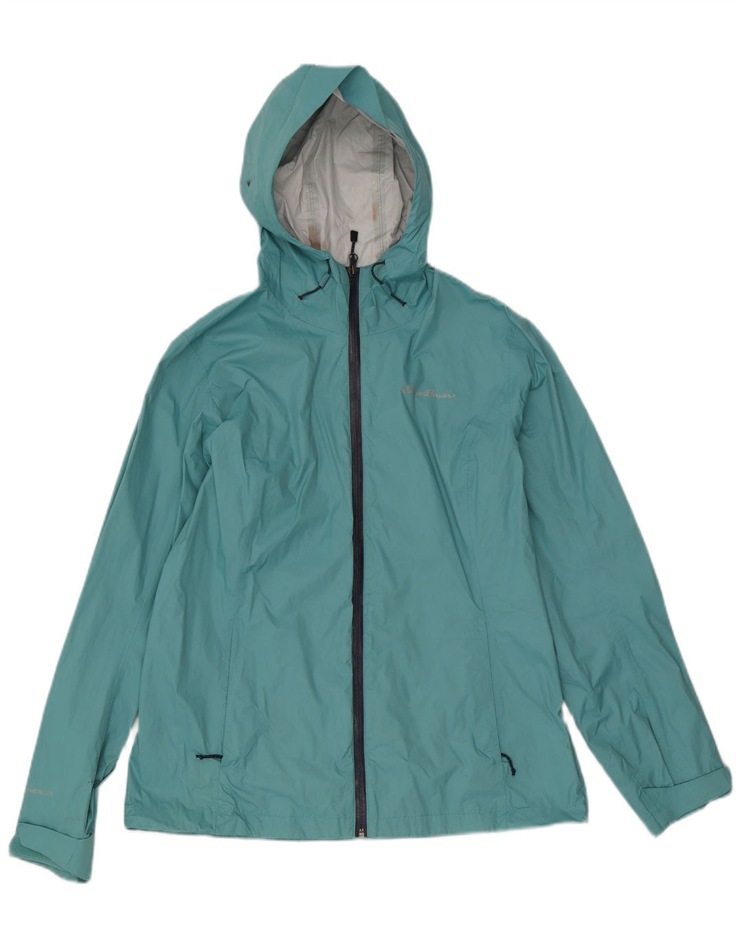 Damska kurtka przeciwdeszczowa z kapturem Eddie Bauer UK 14, średni niebieski nylon