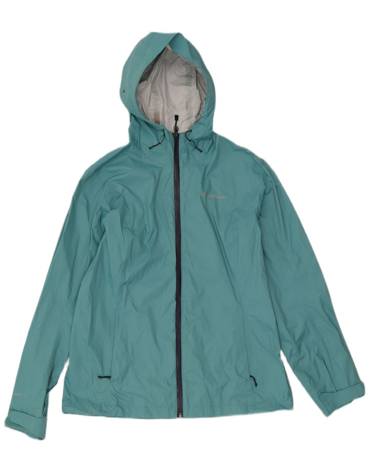 Damska kurtka przeciwdeszczowa z kapturem Eddie Bauer UK 14, średni niebieski nylon