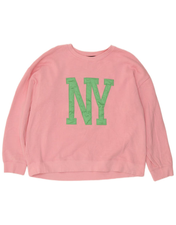 Zara Womens New York Graphic Oversized Full Tracksuit UK 14 Large Pink