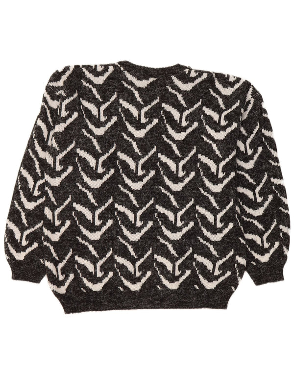 Sweter damski w stylu vintage z okrągłym dekoltem UK 16, duży czarny geometryczny