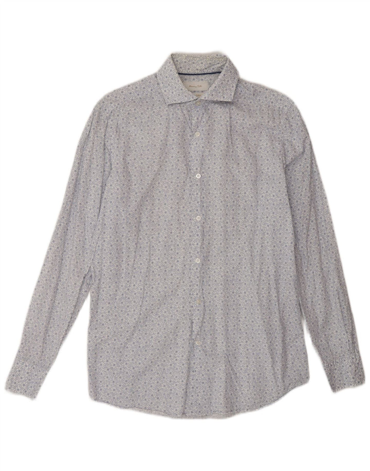 Koszula męska Massimo Dutti, mała, biała, bawełniana w kwiaty