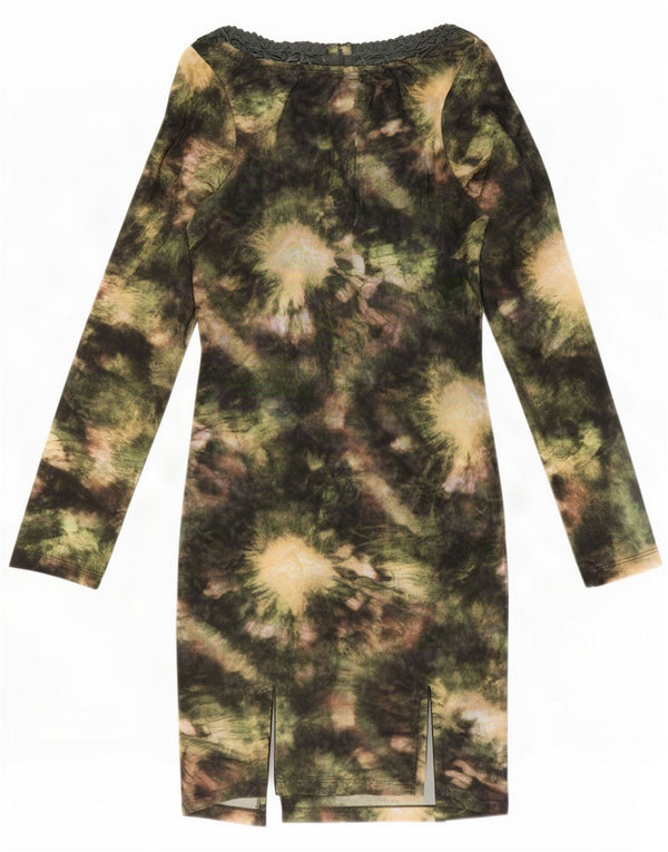 Topshop Damska obcisła sukienka z długim rękawem UK 10 Small Green Tie Dye