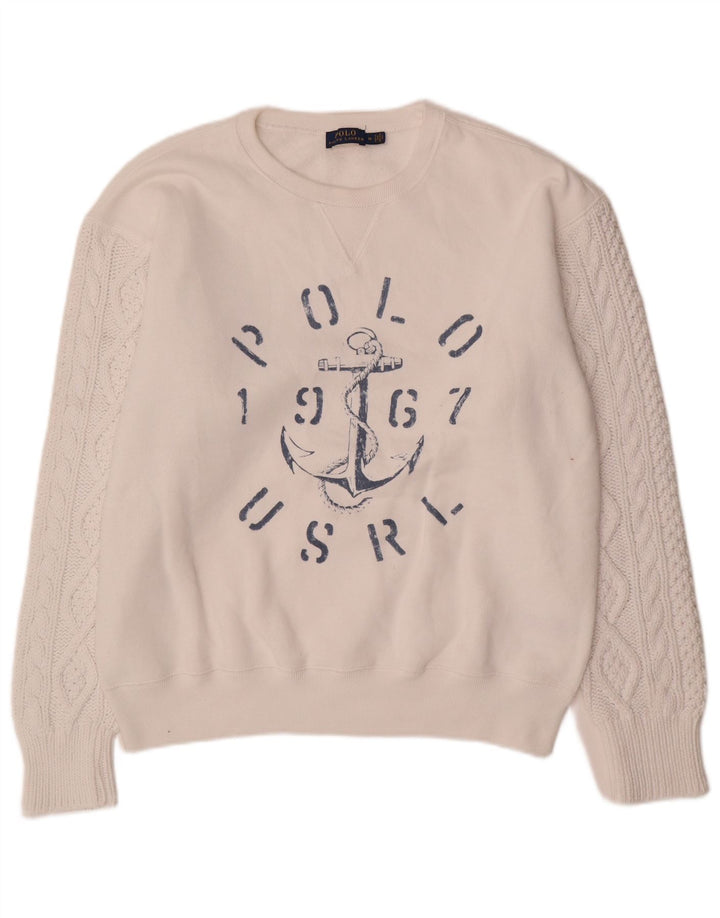 Męska bluza z grafiką Polo Ralph Lauren, średnia, biała bawełna