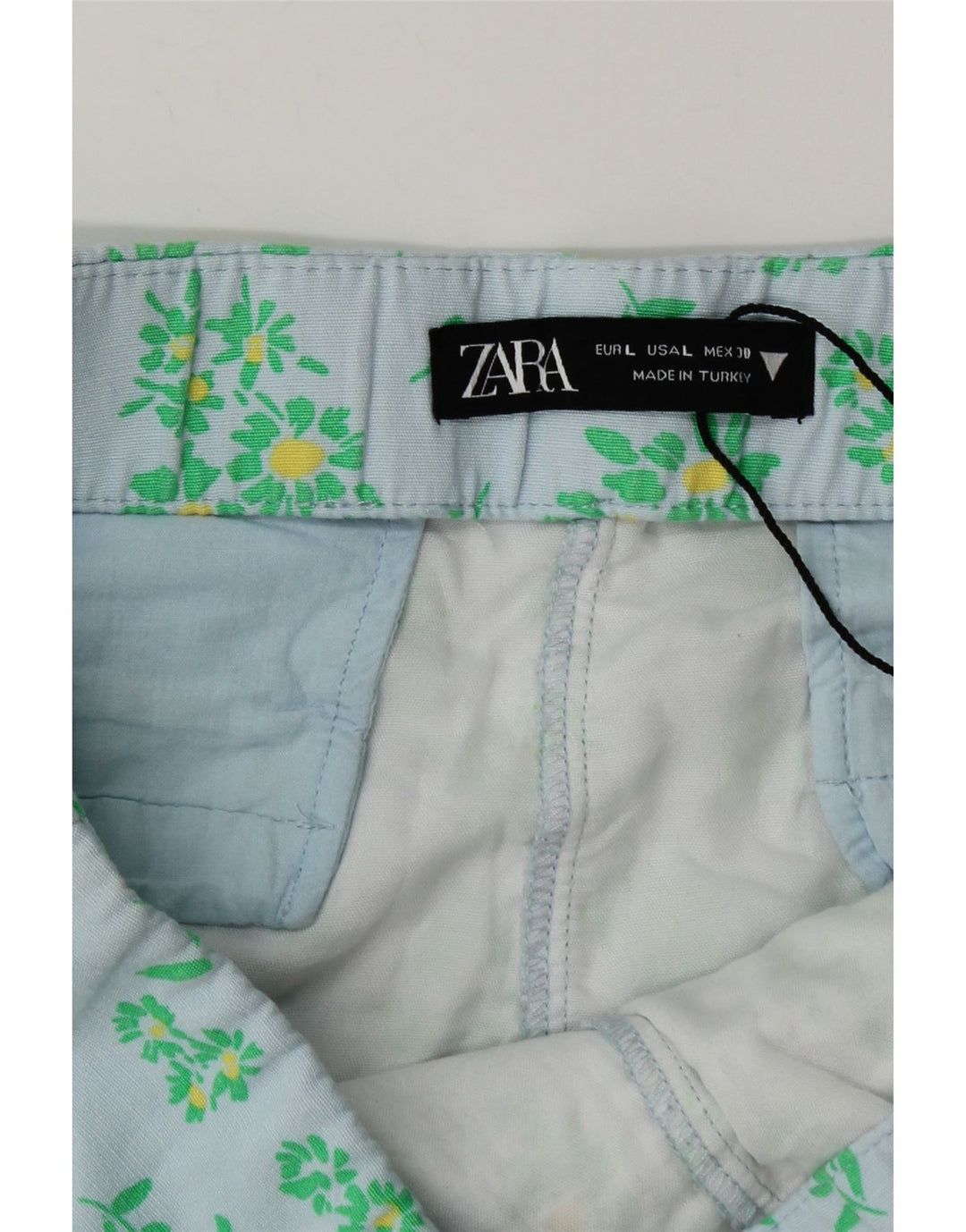 Damskie spodenki Zara, duże, W30, niebieska wiskoza w kwiaty