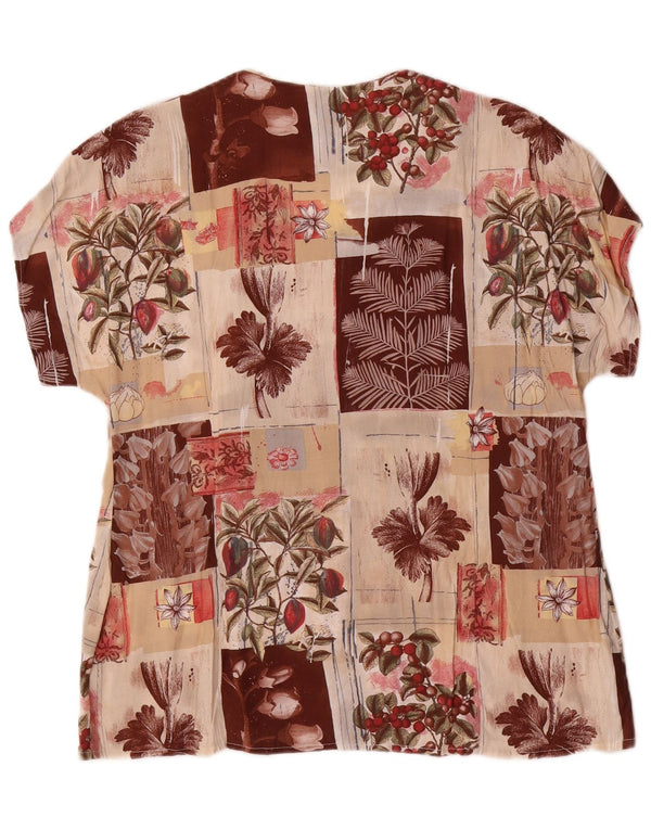 Bluzka damska z krótkim rękawem w stylu vintage, UK 16, duża, wielobarwna w kwiaty