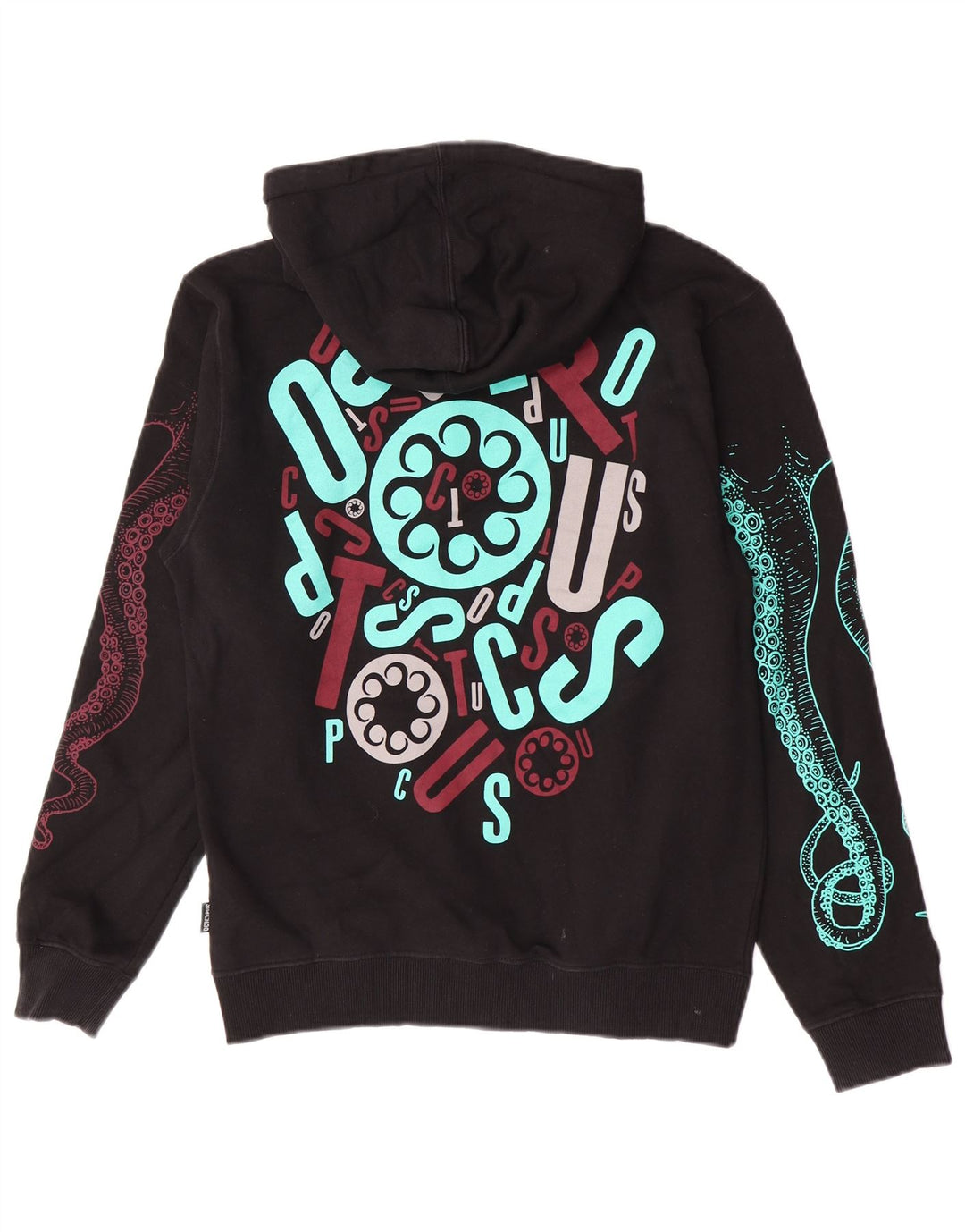Męski sweter z kapturem Octopus z grafiką, mały, czarny, bawełniany