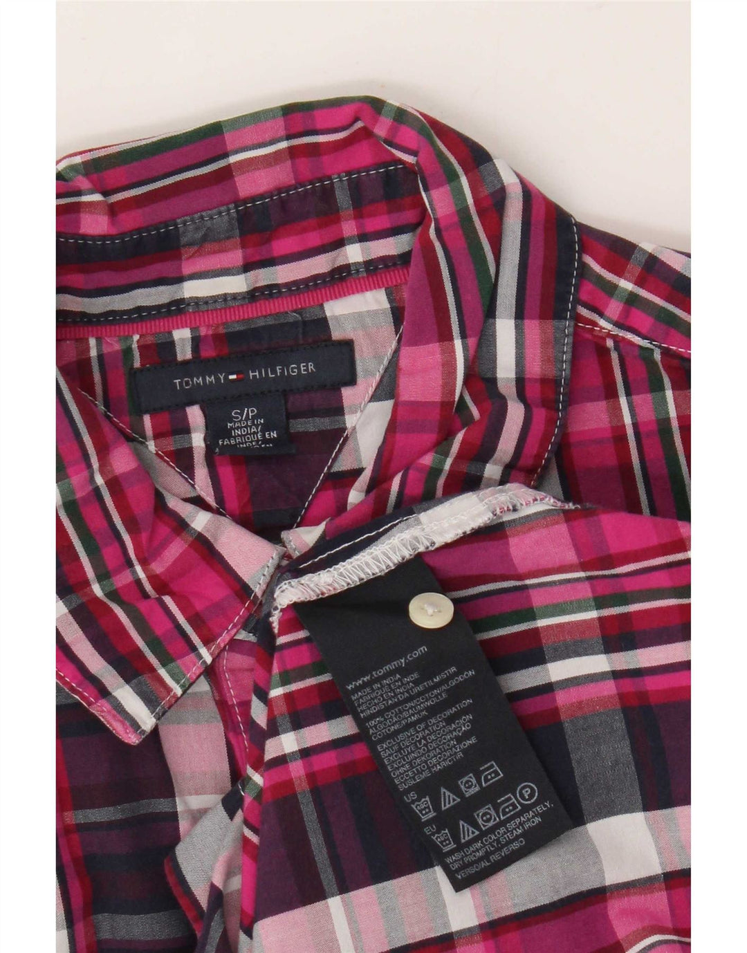 Koszula damska Tommy Hilfiger UK 10, mała, różowa, bawełniana kratka
