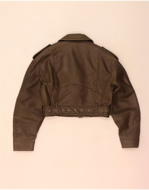 Damska kurtka motocyklowa Zara ze sztucznej skóry, UK 10, mała, khaki, polietylen