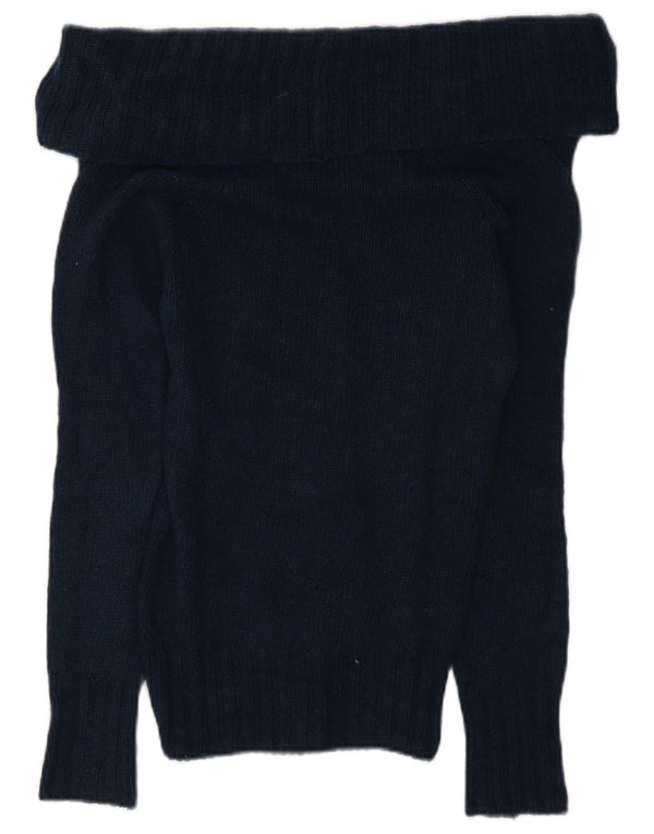 Sweter damski Massimo Dutti z wywijanym dekoltem UK 10, mały, granatowy, wełniany