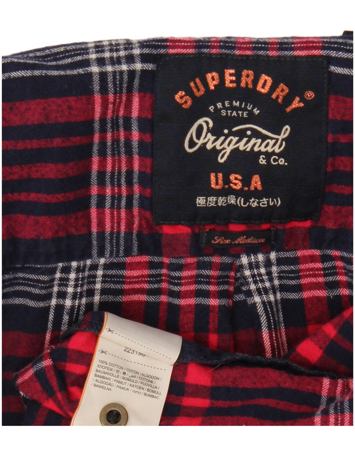 Damska koszula flanelowa Superdry UK 14, bawełniana w średnią czerwoną kratkę