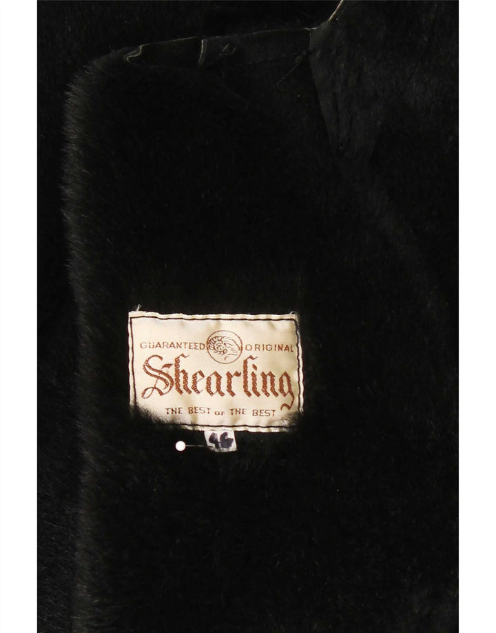 Vintage damski płaszcz oversize z owczej skóry IT 46, duży czarny shearling