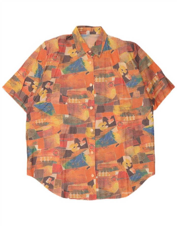 Vintage damska koszula z krótkim rękawem w abstrakcyjny wzór UK 20 2XL wielokolorowa