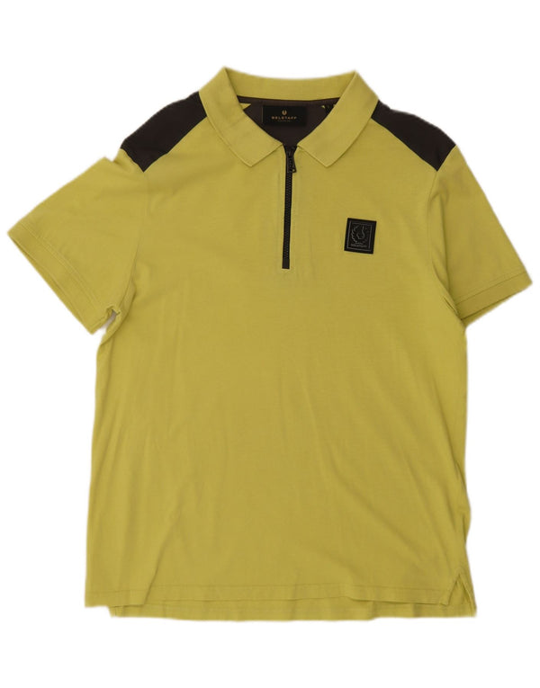 Męska koszulka polo Belstaff z zamkiem błyskawicznym, duża, zielona, bawełniana w bloki kolorów