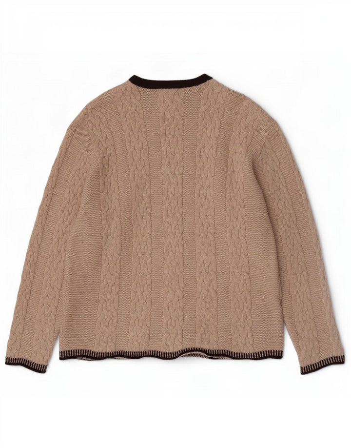 Vintage męski sweter z zamkiem błyskawicznym, duży, beżowy, wełniany blok kolorów