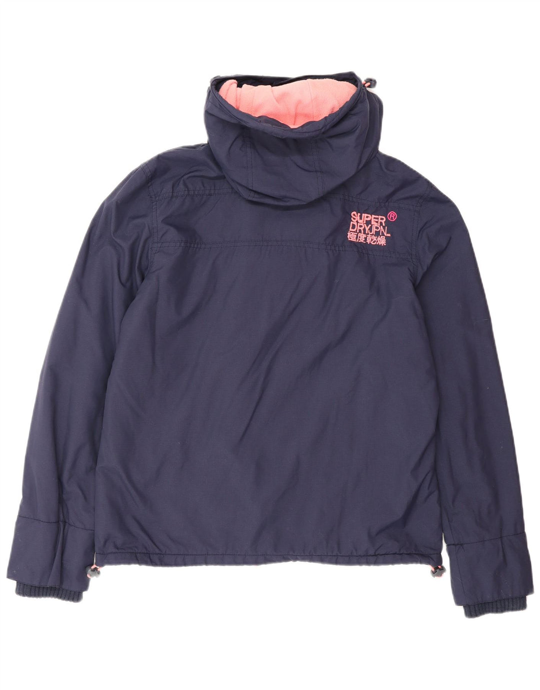 Damska kurtka wiatrówka z kapturem Superdry UK 16, duża, granatowa, nylonowa