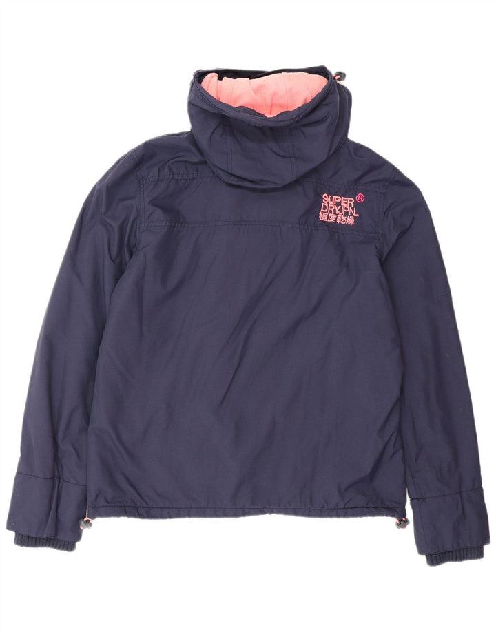 Damska kurtka wiatrówka z kapturem Superdry UK 16, duża, granatowa, nylonowa