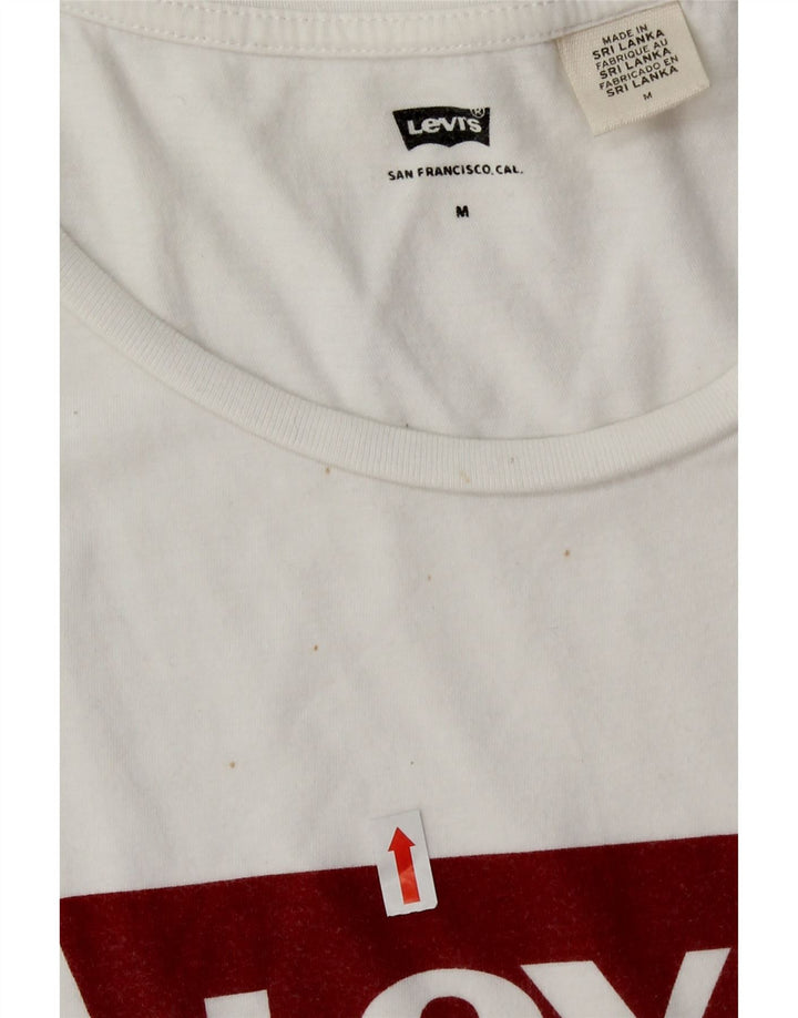 LEVI'S Womens Graphic Vest Top UK 12 Medium White Cotton Vintage Levi's and Second-Hand Levi's from Messina Hembry 