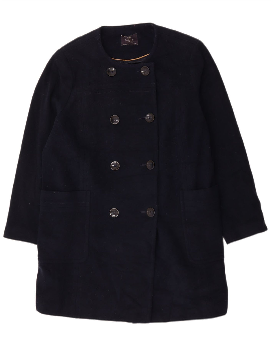 Marks & Spencer Damski płaszcz dwurzędowy UK 22 3XL Granatowy, wełniany