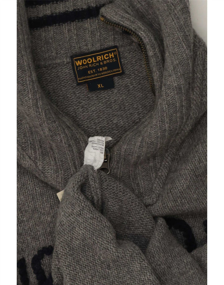 Woolrich Męski sweter z grafiką i zamkiem błyskawicznym XL, szara wełna