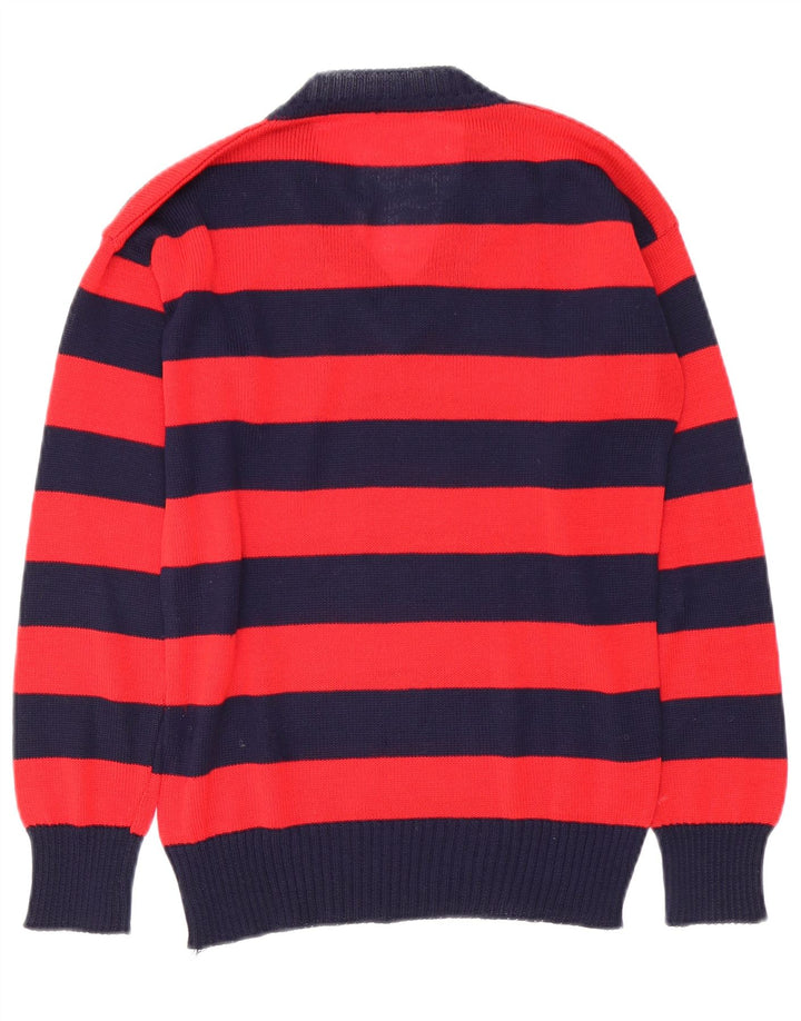 Sweter damski w stylu vintage z dekoltem w kształcie litery V, UK 12, w średnie czerwone paski