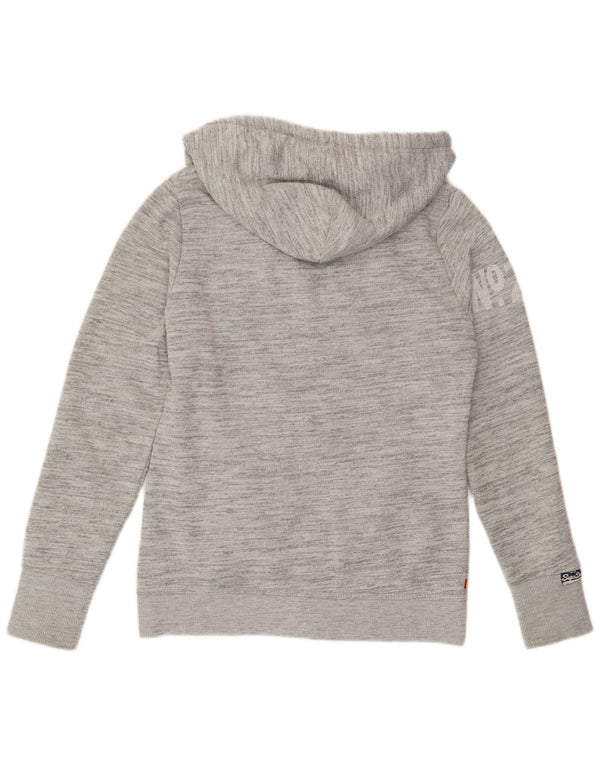 Damski sweter z kapturem Superdry z grafiką i zamkiem błyskawicznym UK 14, średnioszary, bawełniany w plamki