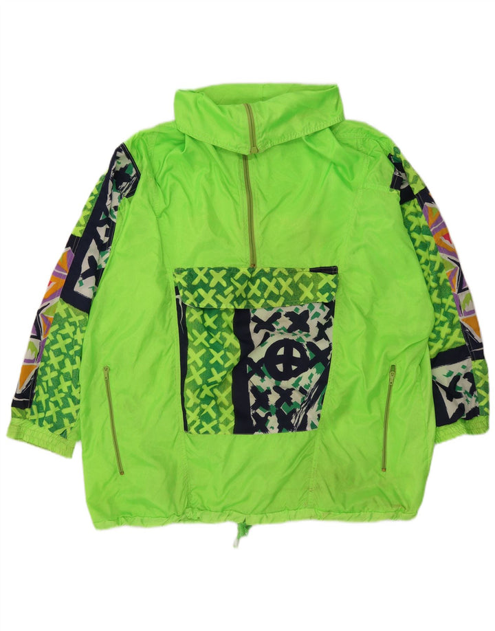 Vintage męska kurtka przeciwdeszczowa Anorak UK 40, duża, zielona, geometryczna, poliester