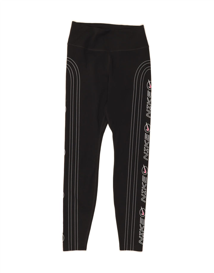 NIKE Womens Dri Fit Graphic Leggings UK 8 Small Black Polyester Vintage Nike and Second-Hand Nike from Messina Hembry 