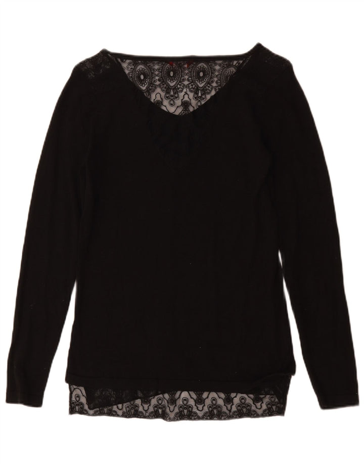 Guess Top damski z długim rękawem UK 10, mały, czarny w kwiaty