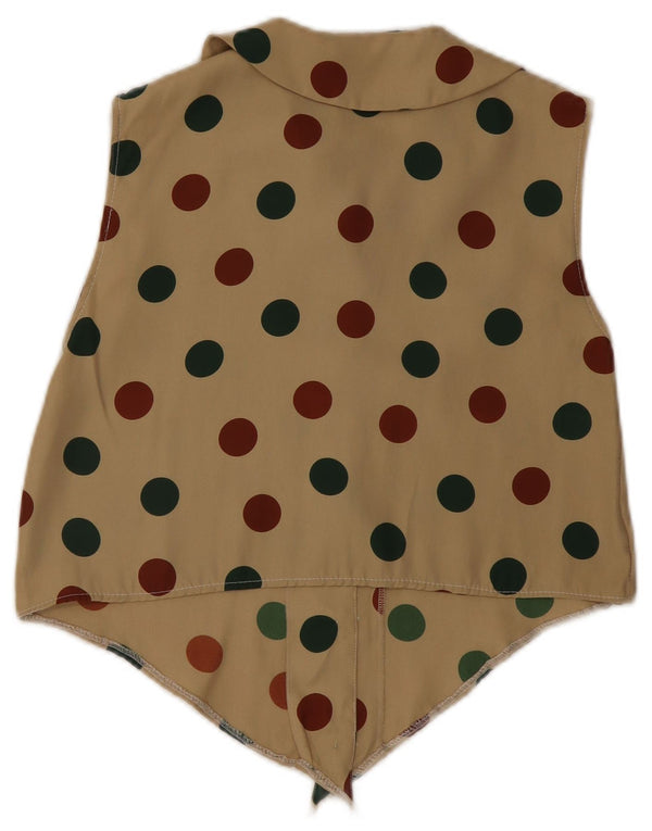 Damska bluzka w stylu vintage bez rękawów, krótka, UK 10, średnia khaki w kropki
