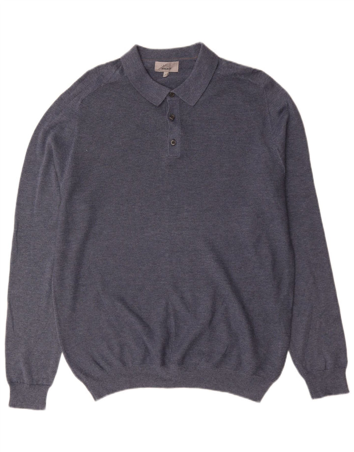 Marks & Spencer Męski sweter polo o regularnym kroju, duży, niebieski, bawełniany