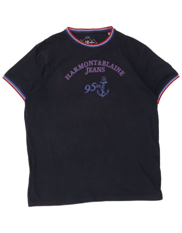 T-shirt męski Harmont & Blaine z grafiką, 2XL, granatowy, bawełniany