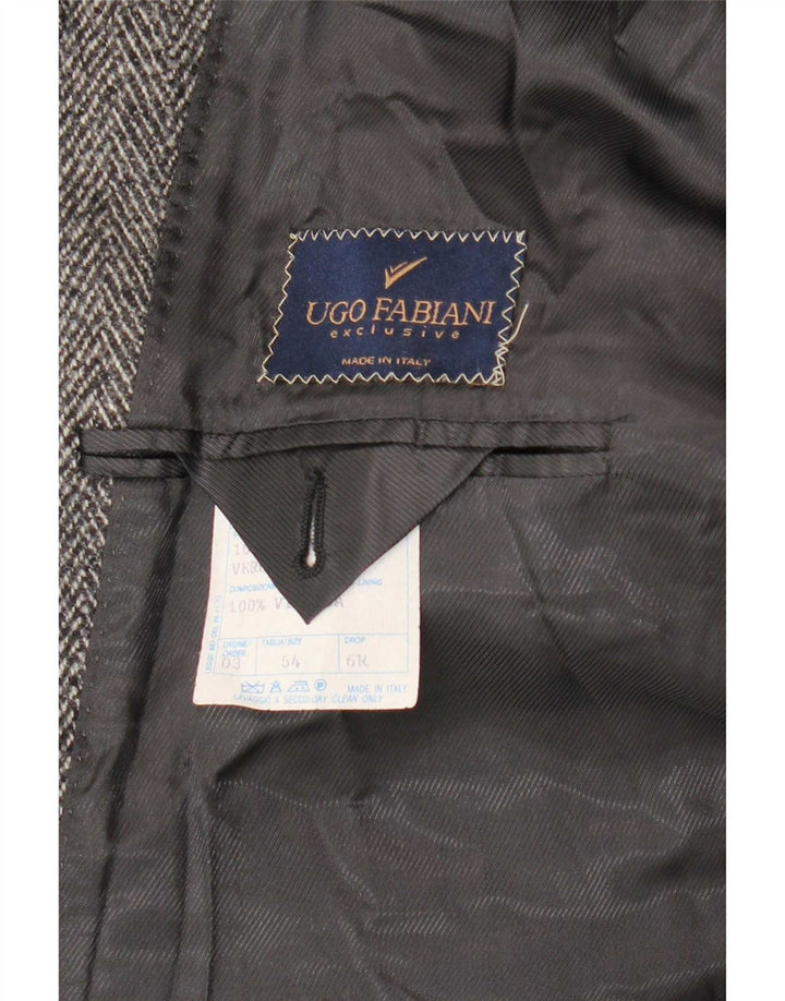 Płaszcz męski w stylu vintage IT 54 2XL Szara, dziewicza wełna w jodełkę