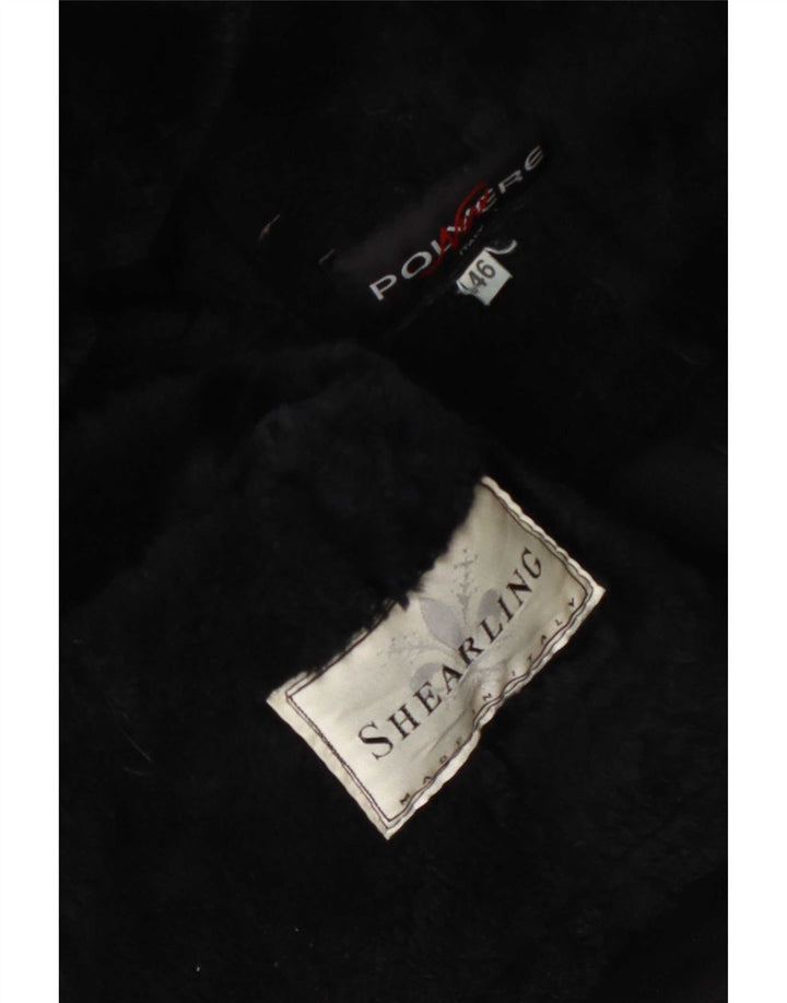 Damska kurtka shearling w stylu vintage IT 46, duża czarna
