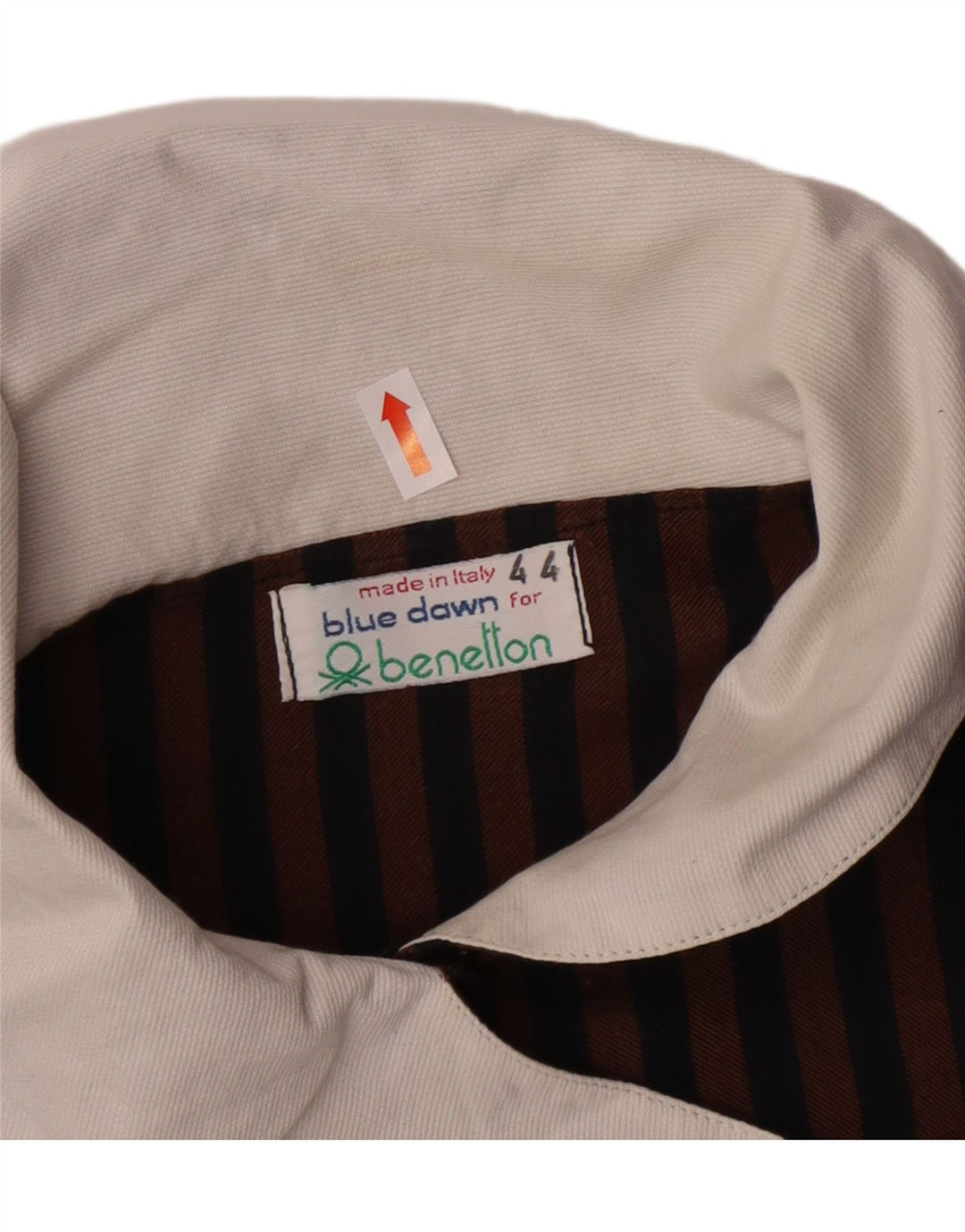 BENETTON Womens Shirt Blouse IT 44 Medium Brown Striped Cotton