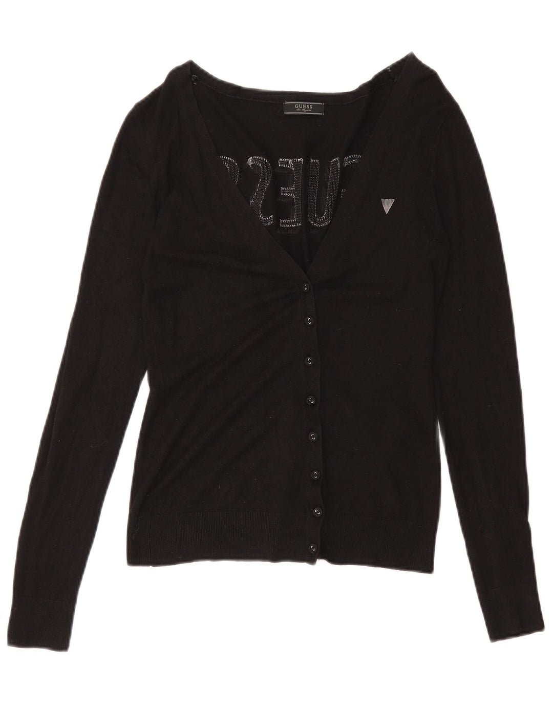 Sweter damski Guess Graphic Cardigan UK 8 Small Black Wiskoza