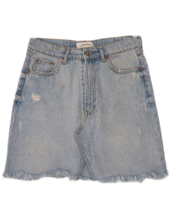 Zara Damska spódnica jeansowa mini w trudnej sytuacji, średnia W28, niebieska bawełna