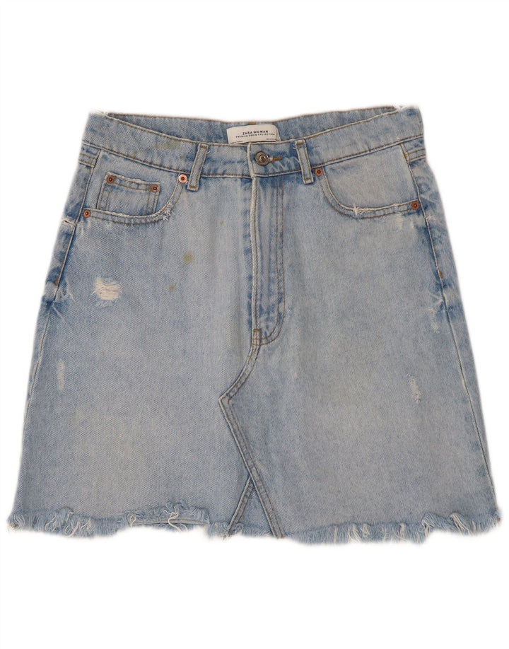 Zara Damska spódnica jeansowa mini w trudnej sytuacji, średnia W28, niebieska bawełna