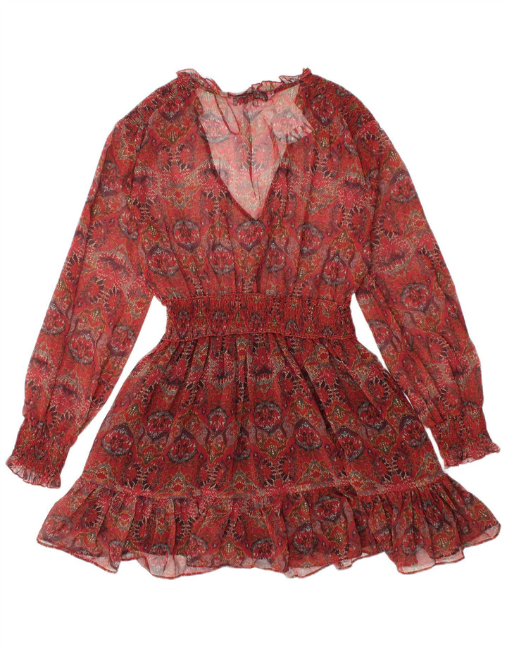 Damska prześwitująca tunika z długim rękawem ZARA UK 8, mała, czerwona w kwiaty