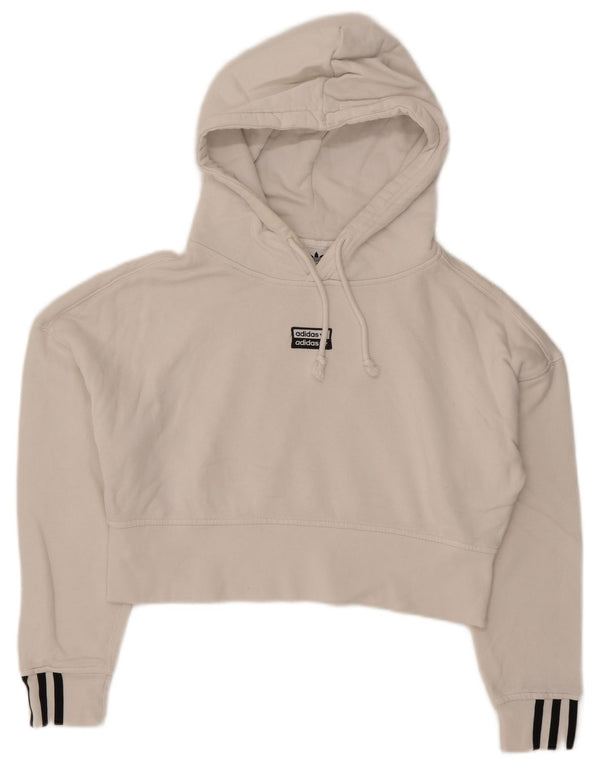 Damska bluza z kapturem Adidas Crop Graphic Oversized UK 4 XS Biała bawełna