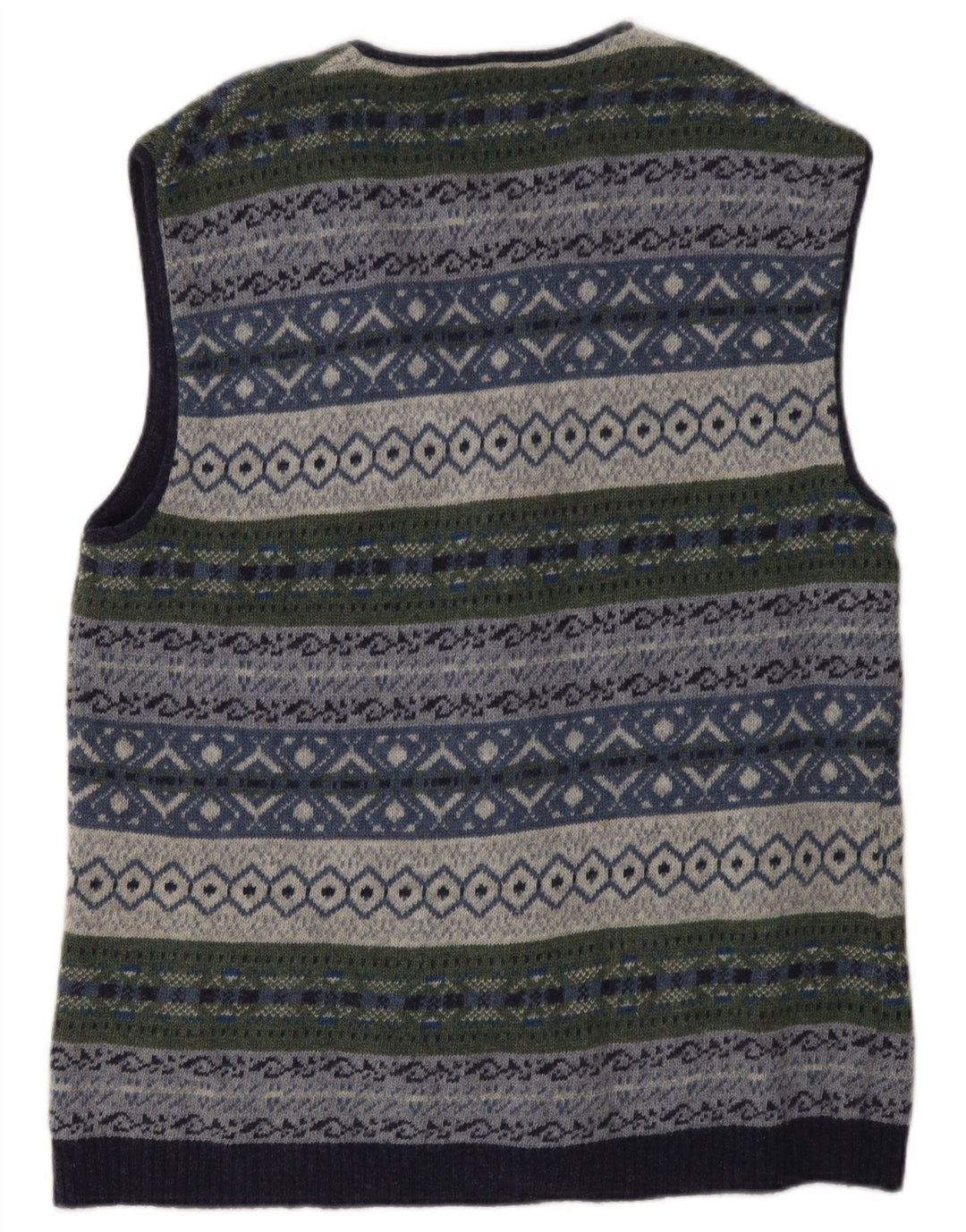 Vintage męski sweter bez rękawów, duży, wielobarwny, wełniany Fair Isle