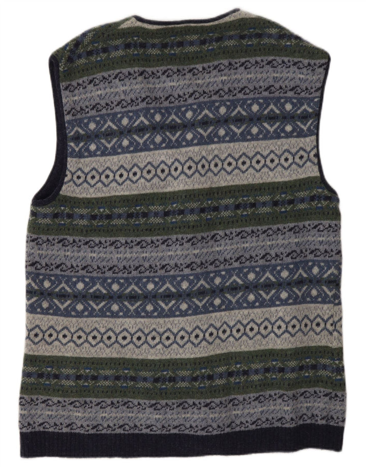 Vintage męski sweter bez rękawów, duży, wielobarwny, wełniany Fair Isle