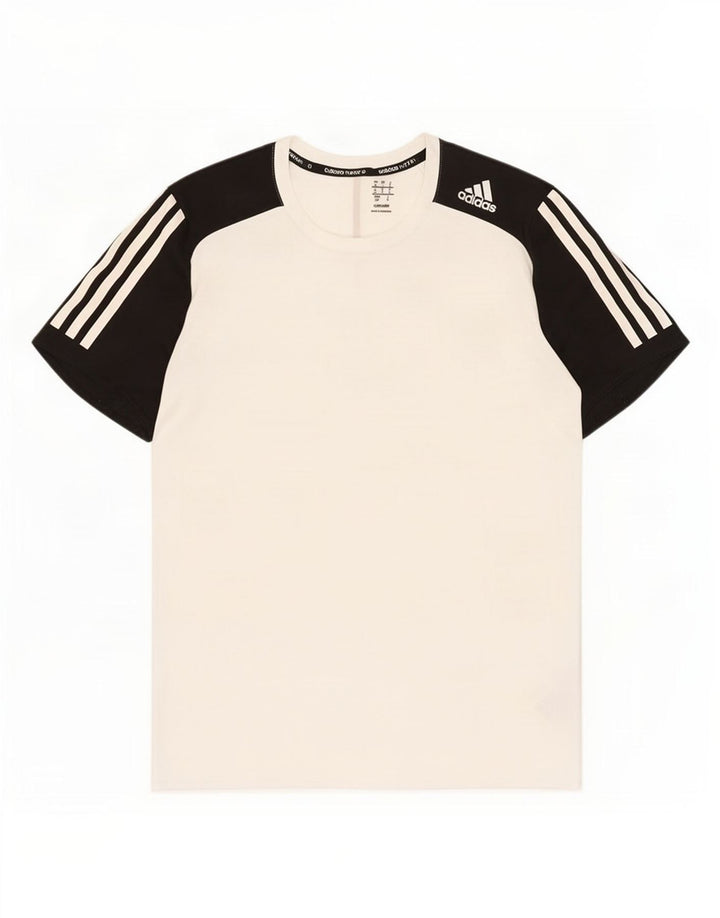 Męska koszulka Adidas Climalite Top, mała, biała, z blokami kolorów, poliestrowa