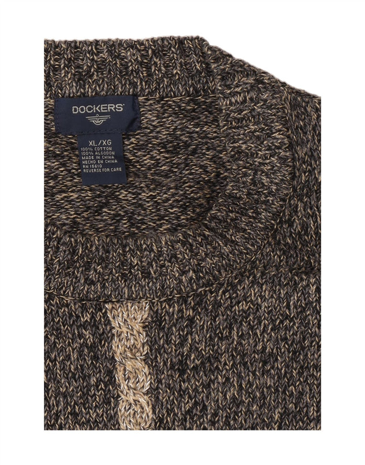 DOCKERS Mens Crew Neck Jumper Sweater XL Grey Check Cotton Vintage Dockers and Second-Hand Dockers from Messina Hembry 