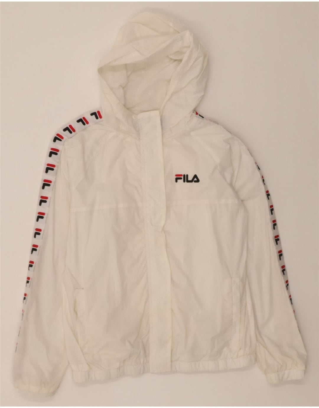 FILA Boys Graphic Hooded Rain Jacket 13-14 Years White Nylon Vintage Fila and Second-Hand Fila from Messina Hembry 