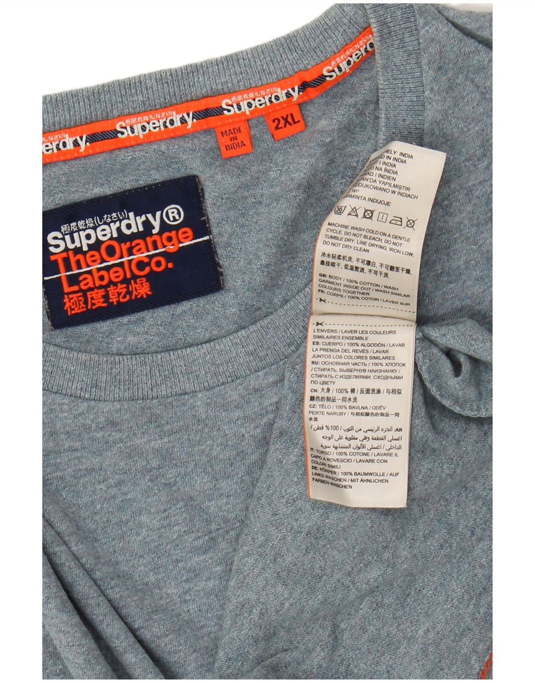 SUPERDRY Męski T-shirt Top 2XL Niebieskie plamki, bawełna