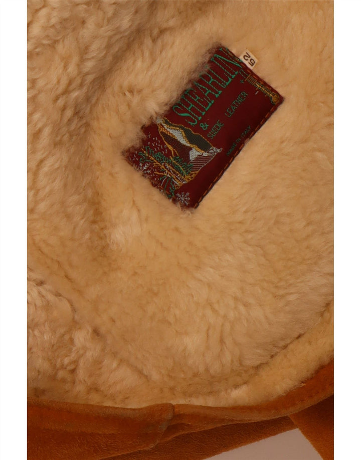 Vintage męska kurtka shearling IT 52 XL brązowa skóra