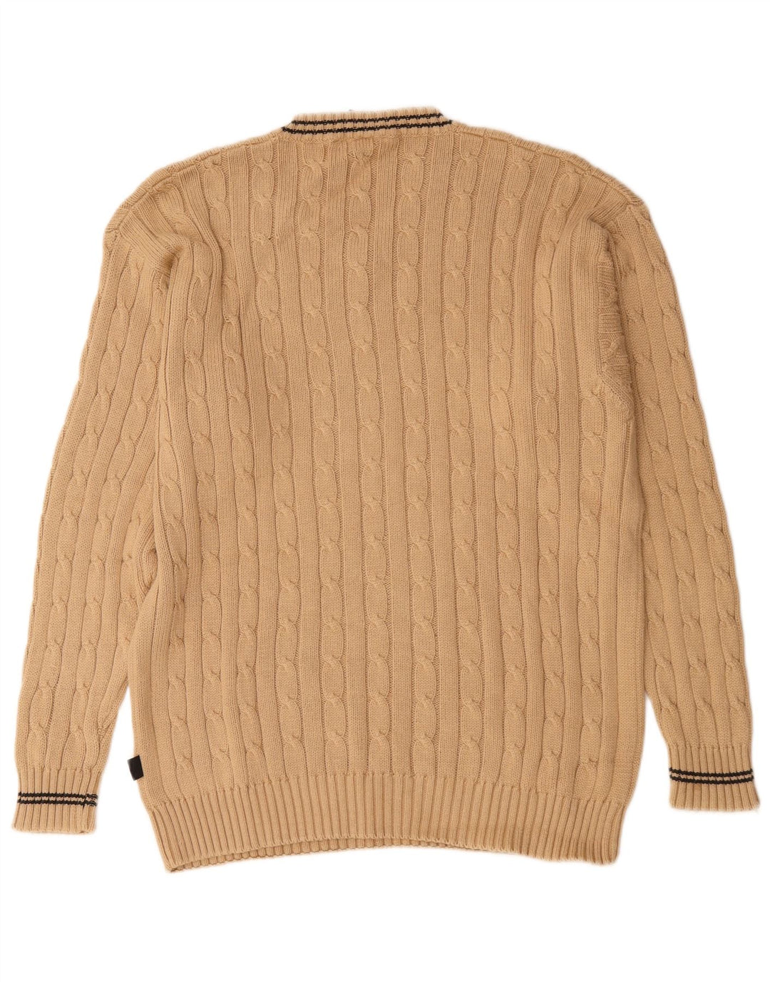 Sweter męski w stylu vintage z dekoltem w szpic, duży, beżowy, bawełniany