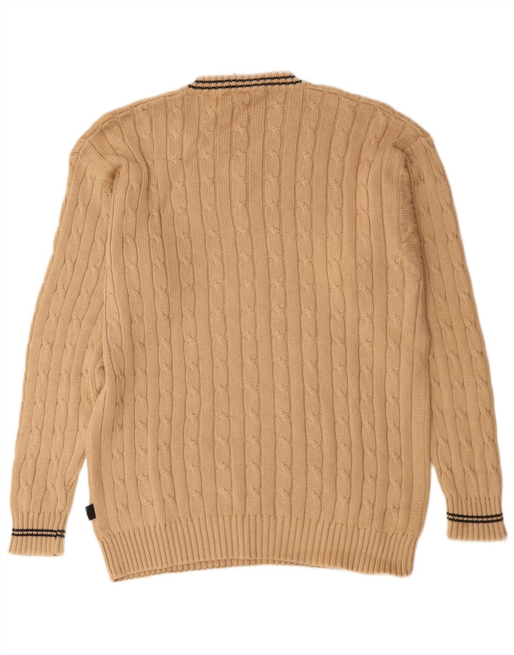 Sweter męski w stylu vintage z dekoltem w szpic, duży, beżowy, bawełniany